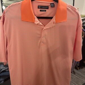 Oxford Orange and White Polo Shirt with Striped Pattern and Solid Collar